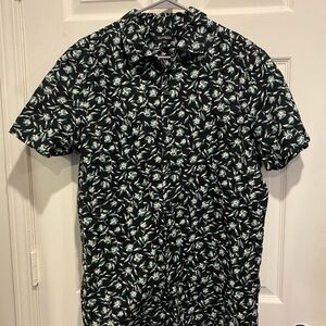 Express Black and Green Floral Men's Shirt